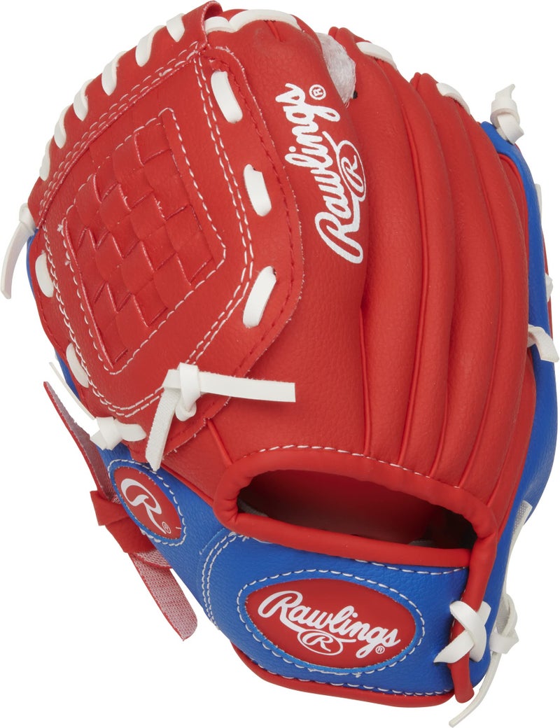 Rawlings رولينغز | سلسلة اللاعبين قفاز كرة البيسبول للأطفال والشباب | رمي باليد اليسرى | 9" | أحمر/أزرق مع كرة - Image 4